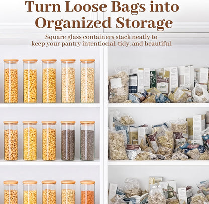 77L Glass Storage Containers with Lids [Multi-Size Set of 5], Airtight Glass Canisters for Kitchen & Pantry Organization, Clear Food Jars for Pasta, Cereal, Flour, Sugar, Coffee, Nuts & Snacks