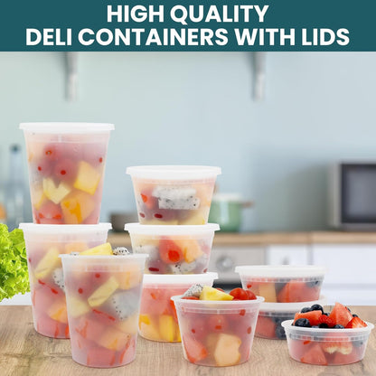 WGCC Meal Prep Containers 32oz 10Pack and Deli Containers with Lids 48 Sets-8oz, 16oz, 32oz, Leakproof, BPA Free/Microwave/Freezer/Dishwasher Safe