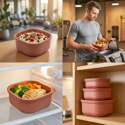 3-Piece Nesting Vented Plastic Food Containers with Lids Airtight Leakproof Meal Prep Containers Set BPA-Free Reusable Silicone Food Containers Lunch Boxes (White)