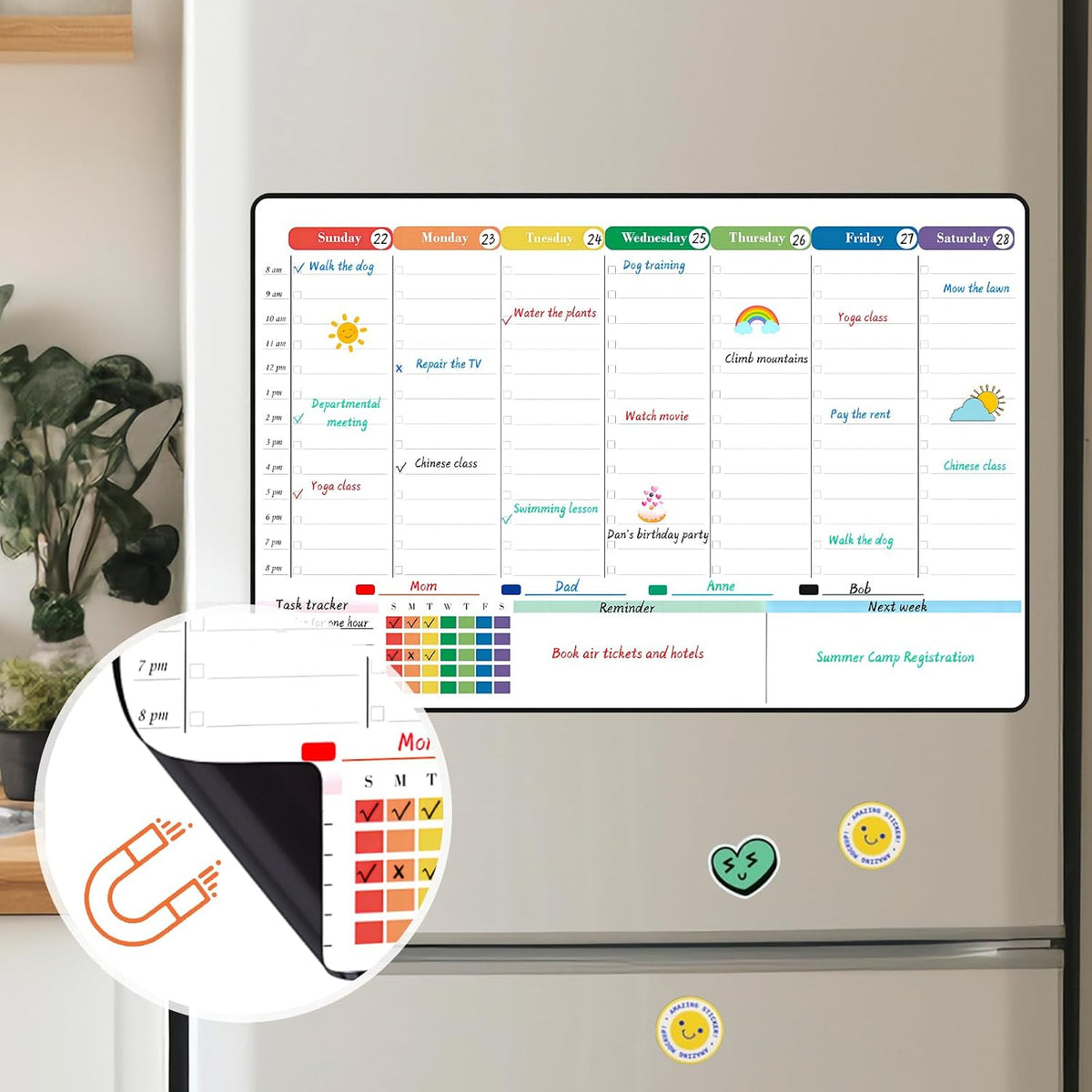 POPRUN Dry Erase Weekly Calendar Whiteboard, Magnetic Hourly Schedule Board | 16.9 x 11" Weekly Planner for Fridge, Time Slots, Family Daily Planning for Refrigerator, Homeschool, Work