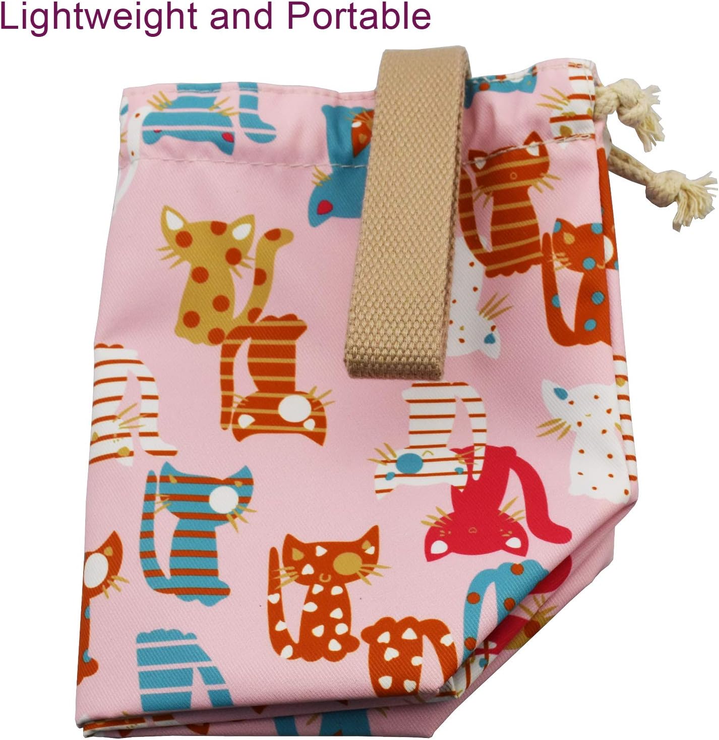 enyuwlcm Mini Lunch Tote Pouch Reusable Small Cute Lunch Bag with Drawstring Suitable for Girls Women Cat Blue