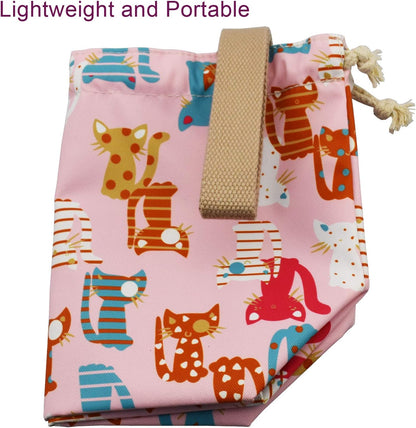 enyuwlcm Mini Lunch Tote Pouch Reusable Small Cute Lunch Bag with Drawstring Suitable for Girls Women Cat Blue
