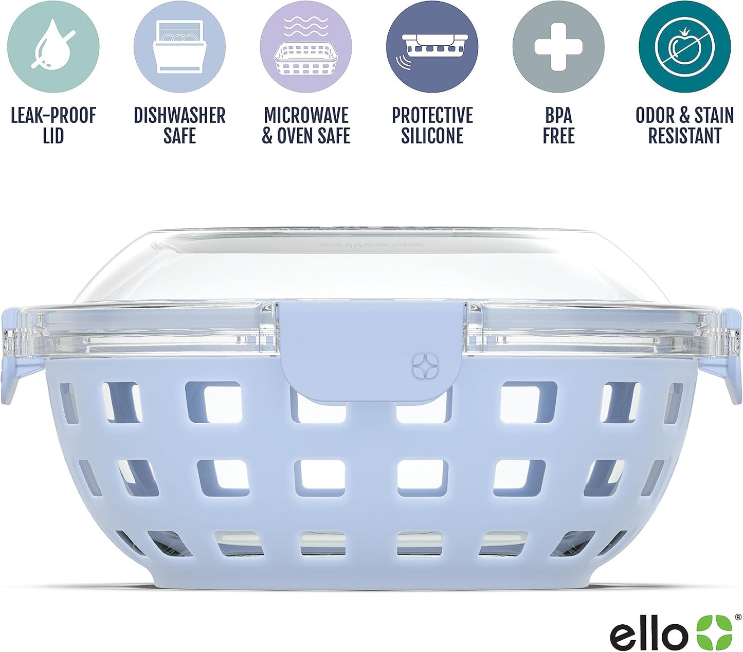 Ello DuraGlass Rounds Glass Food Storage Containers - Meal Prep Bowls with Silicone Sleeve and Airtight Lids, 3 Cup, Gray