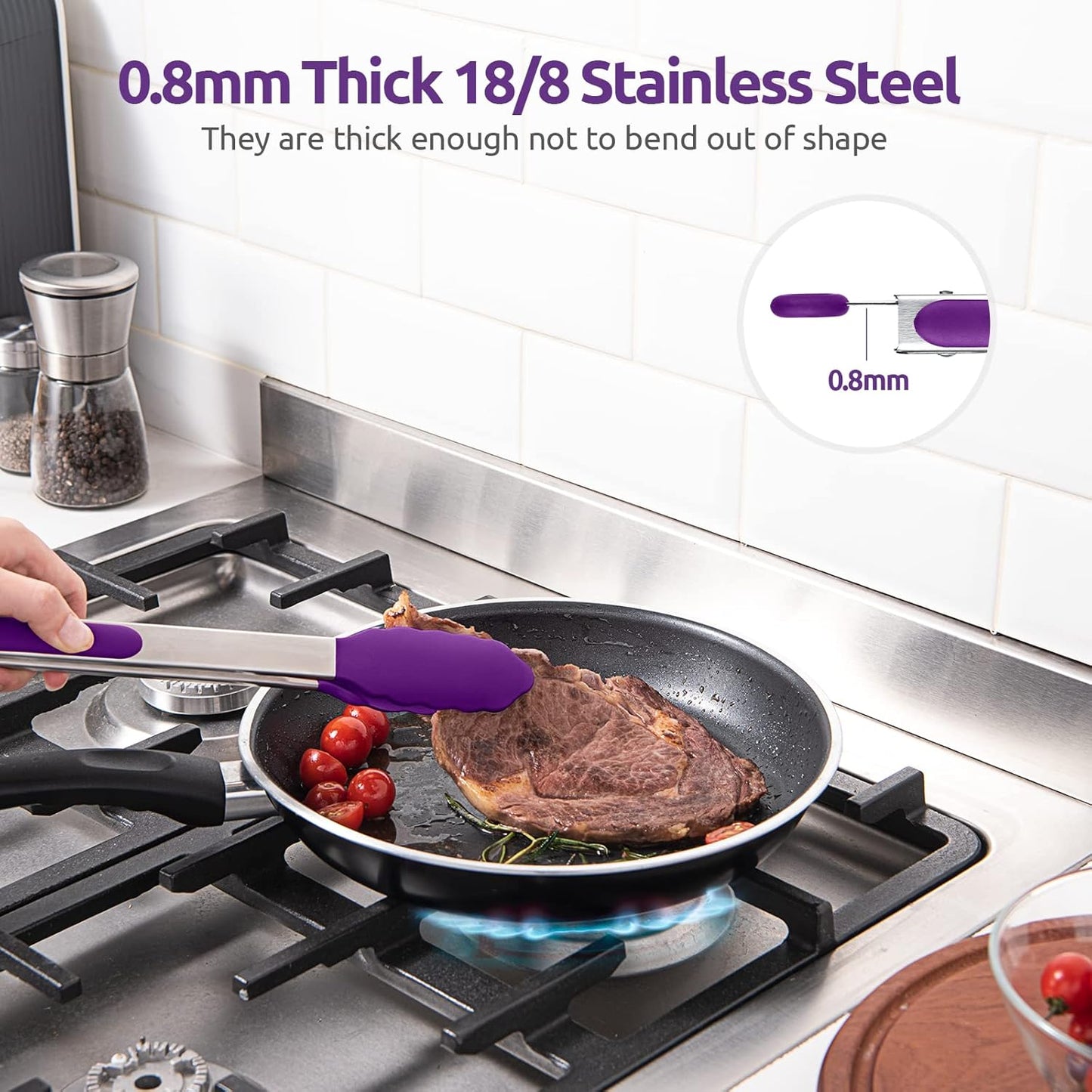 600ºF Heat Resistant Kitchen Tongs: U-Taste 9 inch Silicone Cooking Tong with Firm Sealed Non Stick Rubber Tips & Silicon Coated 18/8 Stainless Steel Handle & Smooth Locking for Serving Salad (Black)