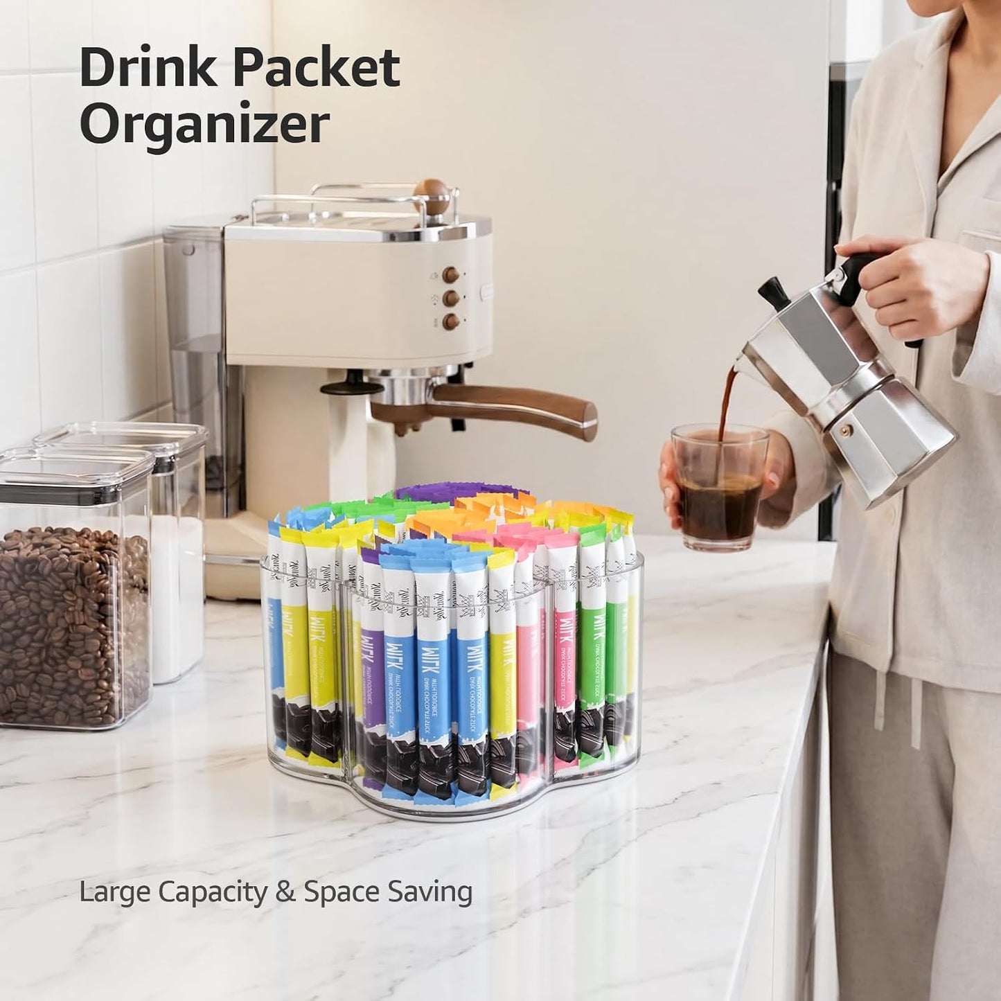 2 Pack Lazy Susan Organizer, 9 inch Rotating Storage Organizer with 4 Removable Bins, Lazy Susan Turntable Organizer for Fridge, Kitchen, Vanity, Cabinet