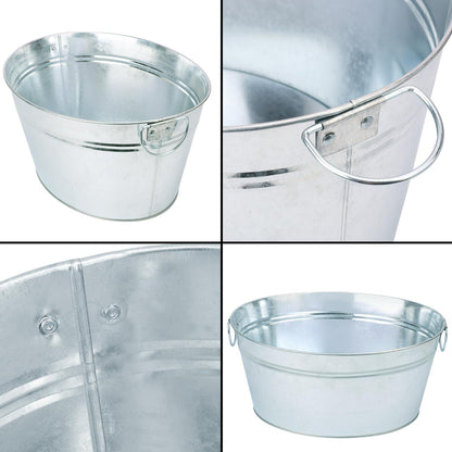 2 PCS 15.3 x 11.7 inch Oval Galvanized Tub with Handles, 3.5 Gallon Metal Ice Bucket, Large Metal Drink Buckets for Wine, Cocktails, Parties, Outdoor Beer Ice Tub