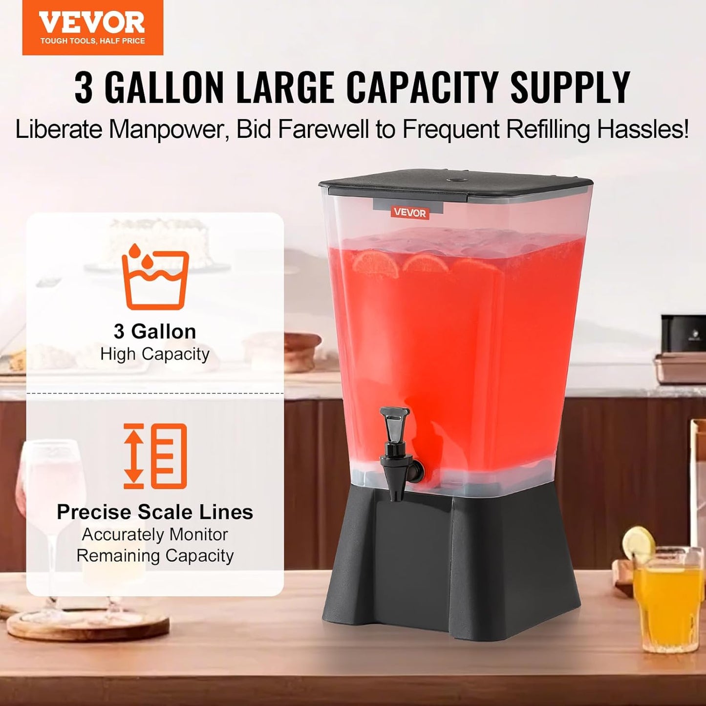 VEVOR Beverage Dispenser, 3 Gallon x 2 Drink Dispensers for Parties, Plastic Juice Dispenser with Stand Spigot Lid, Iced Tea Lemonade Juice Water Dispenser, for Restaurants, Hotels, Parties