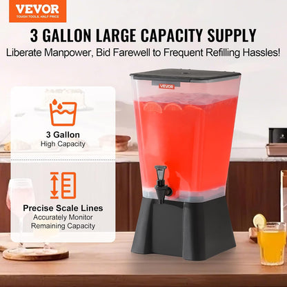 VEVOR Beverage Dispenser, 3 Gallon x 2 Drink Dispensers for Parties, Plastic Juice Dispenser with Stand Spigot Lid, Iced Tea Lemonade Juice Water Dispenser, for Restaurants, Hotels, Parties
