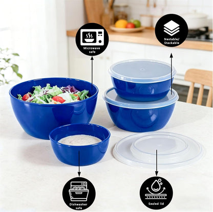 4-Piece Classic Plastic Prep Bowls with Lids, Nesting Plastic Small Mixing Bowl Set for Mixing, Baking, Prepping, Cooking and Serving Food, Microwave and Dishwasher Safe (Yellow)