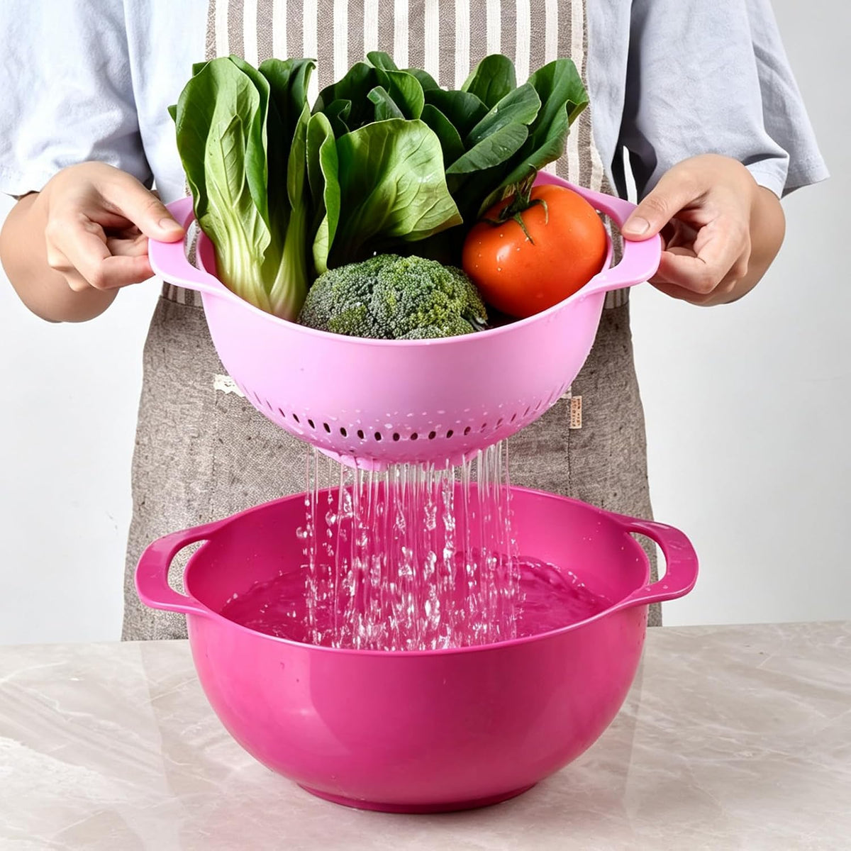 Mixing Bowls, Nesting Baking Bowls with Colander & Fine Mesh (Wheat-10PCS)