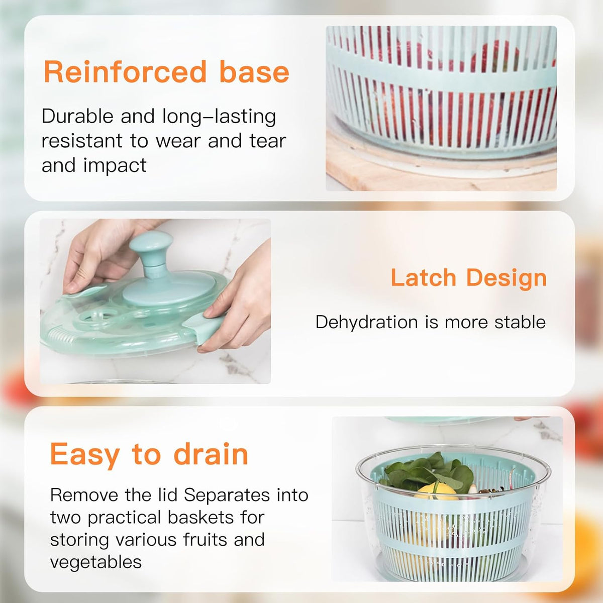Large Salad Spinner,6.3QT Lettuce Spinner, Salad Dryer for Washing, Spinning, and Draining Greens, Fruits, and Vegetables