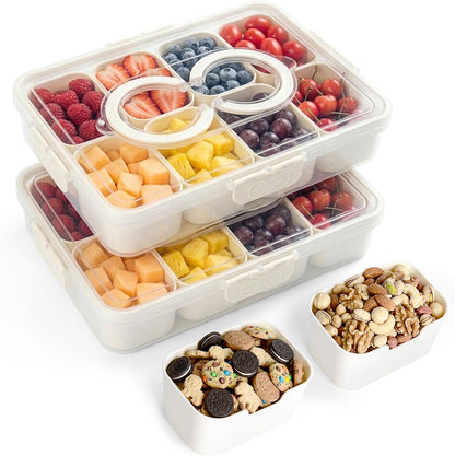 Snackle Box Container, 8 Compartments, Dishwasher Safe 2 Pack | Portable with Lid & Handle, Clear Travel Organizer, For Candy & Nuts, Dishwasher Safe