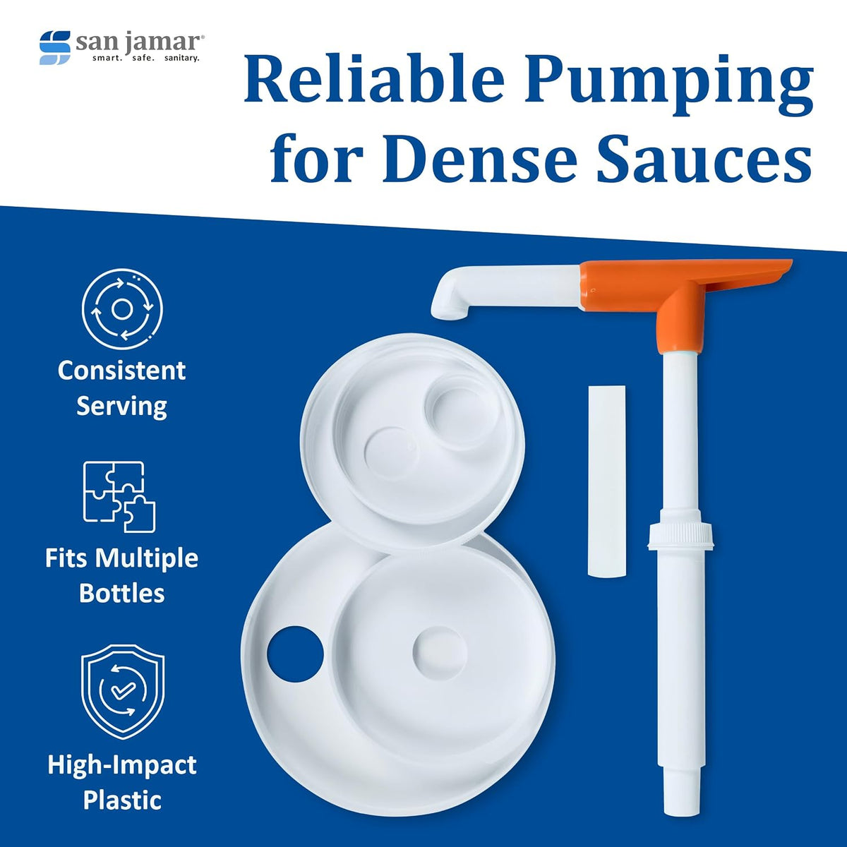 San Jamar Plastic Sauce Mega Pump and Pump Kit, 6 Pieces, White, 12 x 12 x 6 inches; 7.05 Ounces