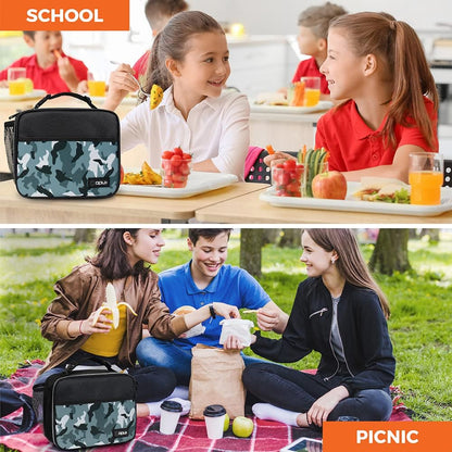 opux Insulated Lunch Bag Kids, Lunch Box for School Boy Girl, Leakproof Small Reusable Compact Soft Mini Cooler Bag, Toddler Small Lunch Boxes Kit Pail with Front Side Pockets (Purple)