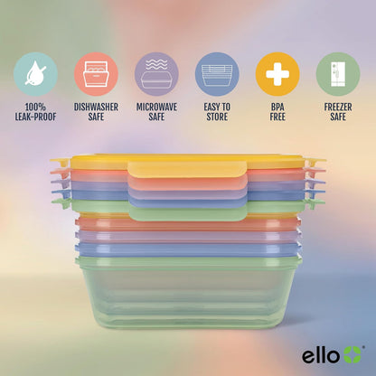 Ello Snap & Nest 10-Piece 4.5 Cup Plastic Meal Prep Set, Reusable Food Containers for Healthy Eating, Freezer, Dishwasher Safe, Berry Fields