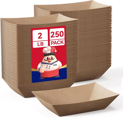 JOLLY CHEF 2lb Paper Food Trays, 100 Pack Disposable Paper Boat, Serving Boats, Food Holder Trays for Snacks French Fries Nachos Hot Dog Tacos BBQ Party