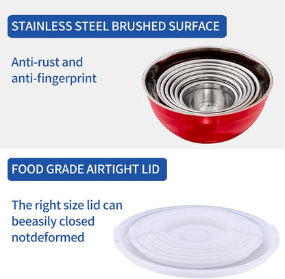 Pink Mixing Bowls with Airtight Lids, Stainless Steel Nesting Mixing Bowls Set of 7, Ideal for Baking, Prepping and Serving Food, Size 7, 3.6, 2.7, 2.1, 1.5, 1.1,0.8 QT, Stackable Design