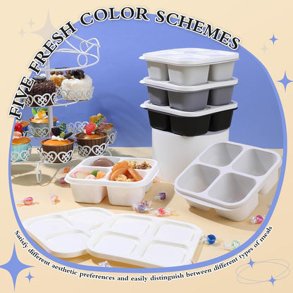 Honeydak 10 Pack Bento Snack Containers 4 Compartment Snack Boxes Reusable Containers with Lids Divided Meal Prep Lunch Food Storage Box for School Work Travel