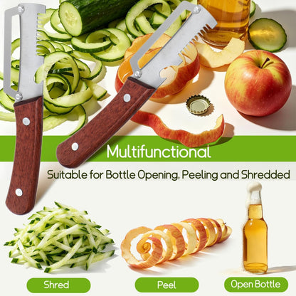 2pcs Vegetable Peeler Set - 2-in-1 Fruit and Potato Peeler with Bottle Opener, Stainless Steel Blade and Wooden Handle, for Food Prep - 7.48X1.50X0.67