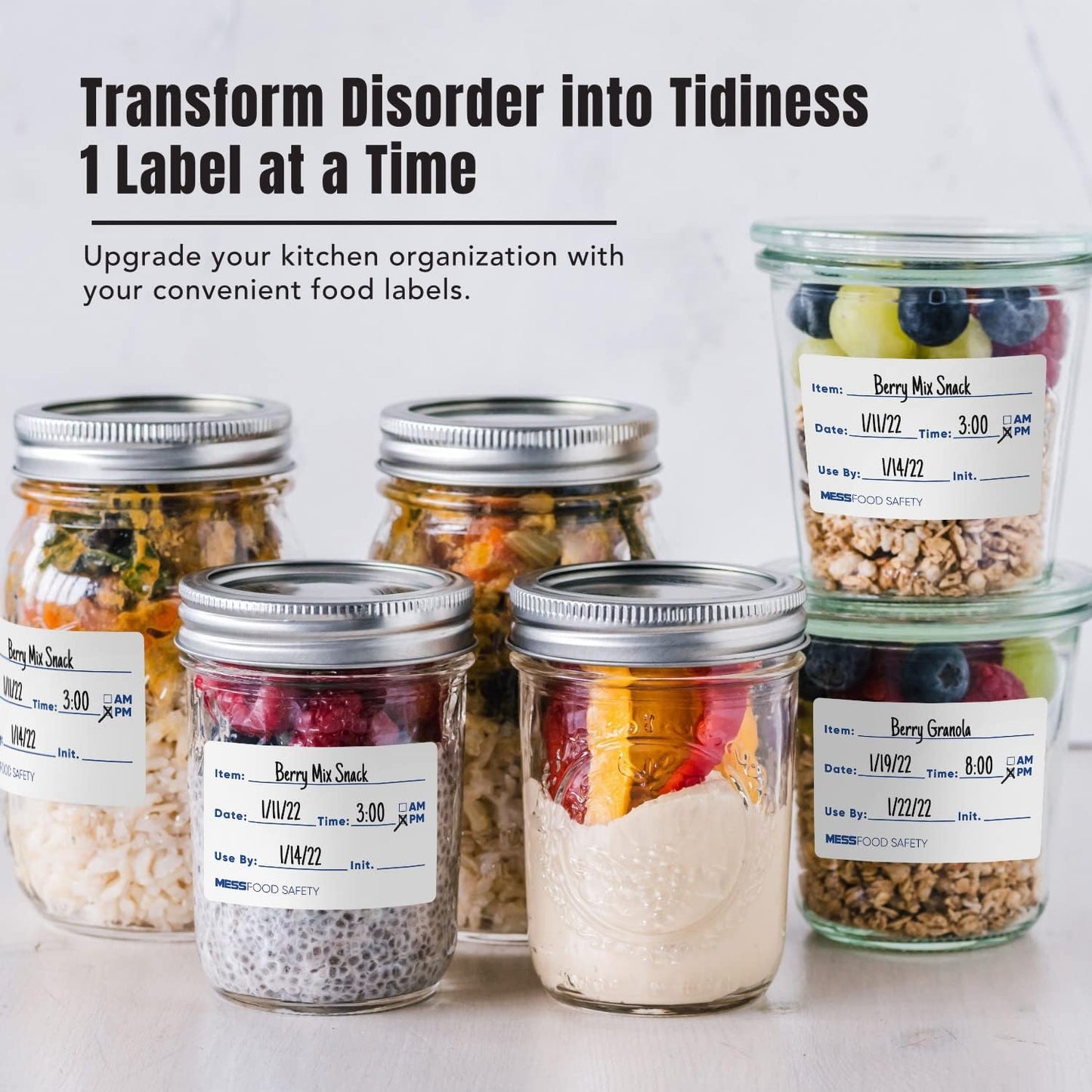 MESS Dissolvable Food Labels, 1x2, 200/Roll - Dissolves in 30 Seconds or Less - Removable Pantry, Meal Prep & Food Storage Labels – Canning & Freezer Use