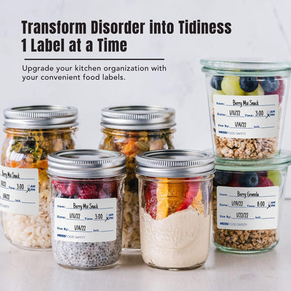 MESS Dissolvable Food Labels, 1x2, 200/Roll - Dissolves in 30 Seconds or Less - Removable Pantry, Meal Prep & Food Storage Labels – Canning & Freezer Use