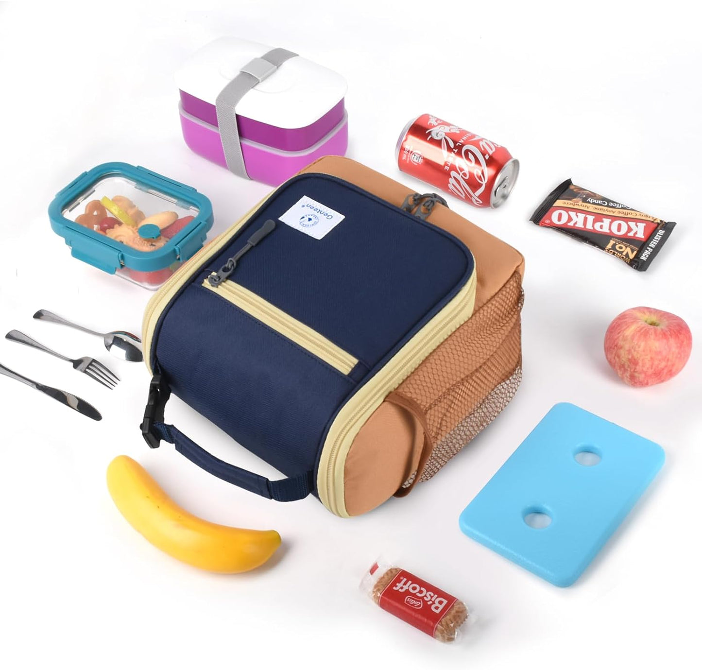 Genteen Kids Lunch Box, Insulated Lunch Bag for Kids, Toddler, Girl, and Boy; Holds Lunch Box, Water Bottle, & Snacks; Easy-Clean Water-Resistant Fabric & Multiple Zippered Pockets (Yellow Blue)