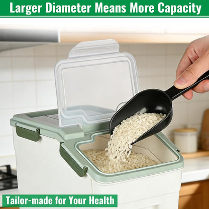 4 Pack Rice Container 25 lbs Large Bulk Flour Sugar Storage Holdhouse Plastic Grain Cereal Dry Goods Bin with Spoon and Measuring Cup for Kitchen Pantry Organization - Green