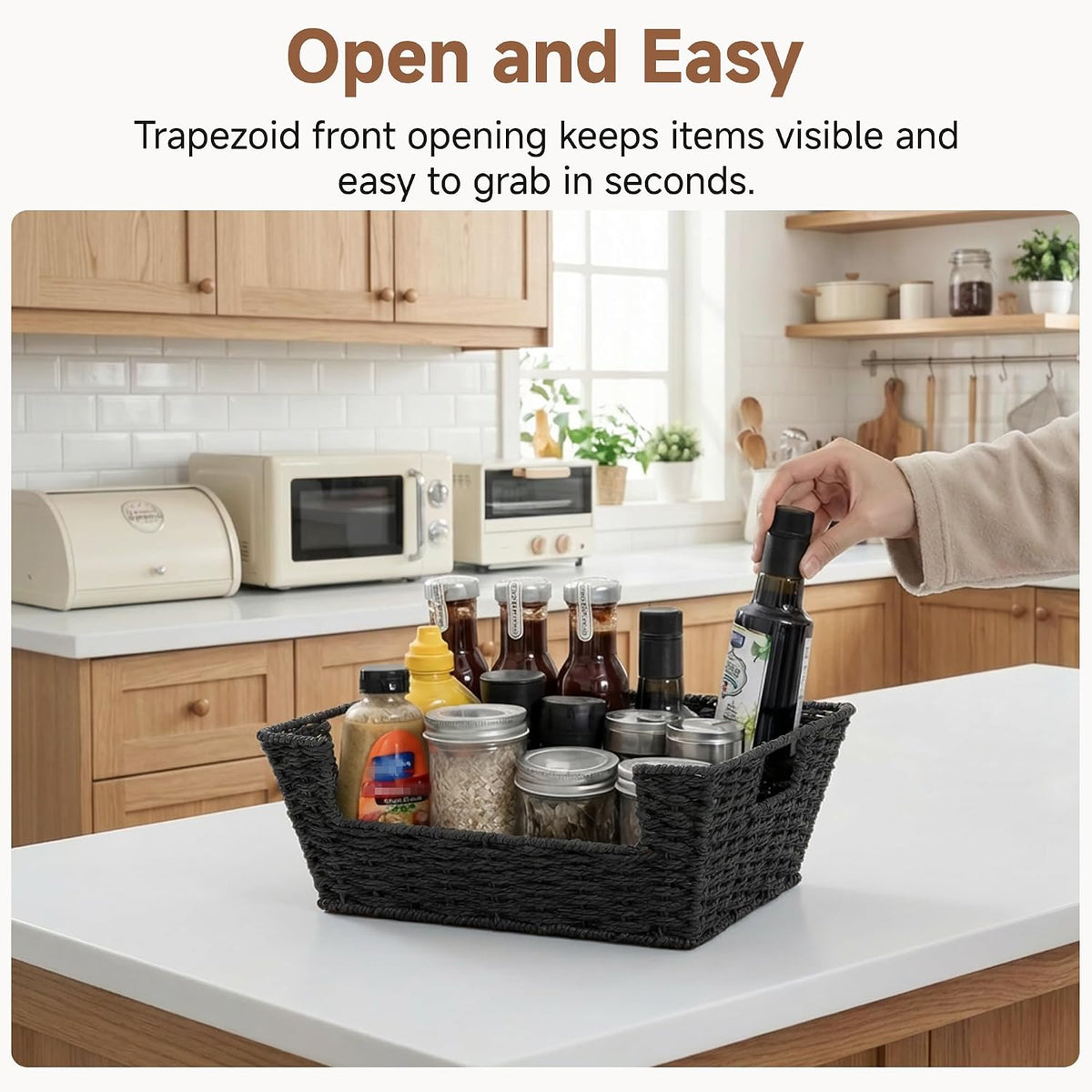 StorageWorks Round Paper Rope Woven Basket for Pantry Organizers and Storage, Stackable Pantry Storage Baskets for Shelves, Brown, 2-Pack