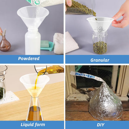 6 Inch Wide Mouth Plastic Large Funnels,Multi-Purpose Clear Funnels with with Reaching Spout for Water Bottles,Oils,Kitchen, Easy and Smooth Content Transfer