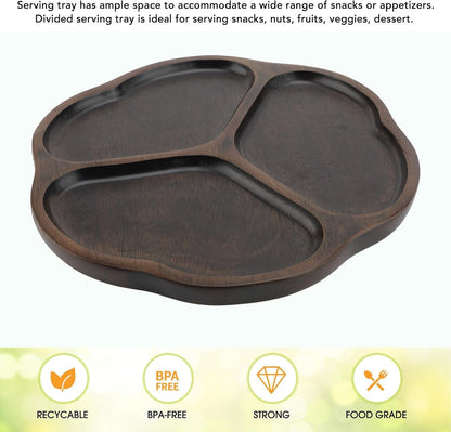 Divided Serving Tray, 3 Compartments Appetizer Snack Dishes Decorative Wooden Serving Platters Chip and Dip Tray for Snack Nut Fruit Veggie