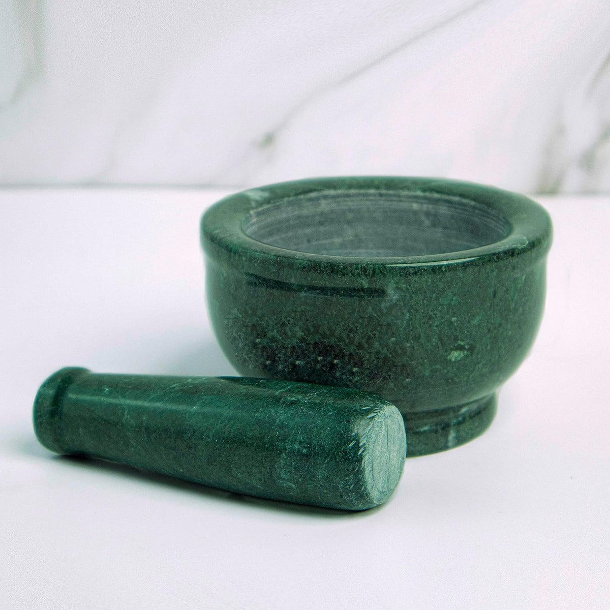 Zig Zag 4 Inch Natural Granite Marble Mortar and Pestle Set Solid Green Stone Marble Grinder for Guacamole, Herbs, Spices, Medicine