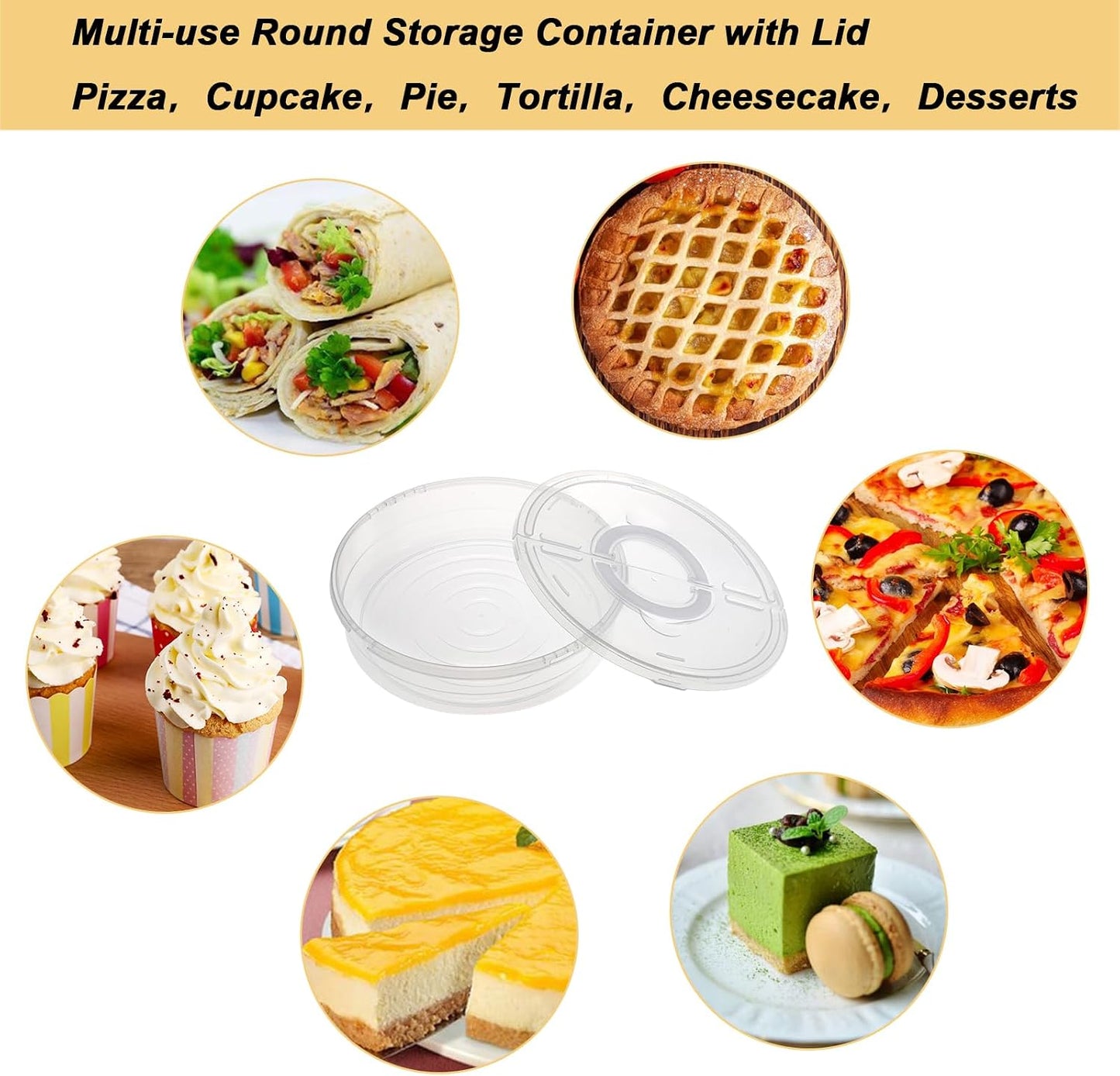BTSKY Clear Plastic Pizza Container with Lid and Handle 12 Inch Round Pie Carrier with Lid Portable Pizza Keeper Reusable Food Storage Container for Cheese, Desserts, Holds up to 11 Inch Pie