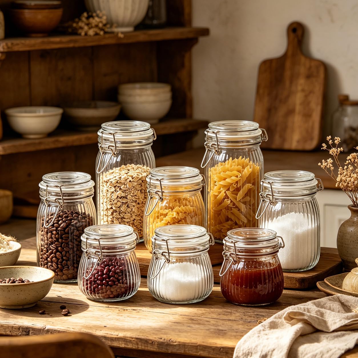 ComSaf Glass Pantry Jars with Airtight Lids 0.7 Gallon 2 Pack Wide Mouth | Flour sugar rice, Sourdough pickling, Pantry organization, Scoop included, Baking supplies, Bulk food storage, Large capacity