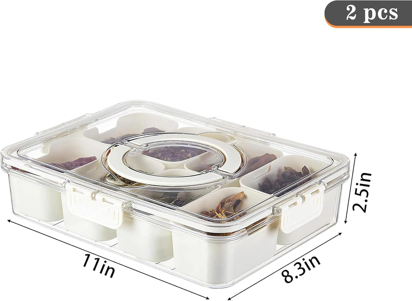 Divided Serving Tray with Lid for Veggie Charcuterie Container Portion Control Salad Keeper with 4 Removable Boxes Stackable Refrigerator Organizer Bins Food Storage Organizer Produce Saver