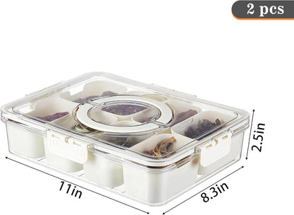 Divided Serving Tray with Lid for Veggie Charcuterie Container Portion Control Salad Keeper with 4 Removable Boxes Stackable Refrigerator Organizer Bins Food Storage Organizer Produce Saver