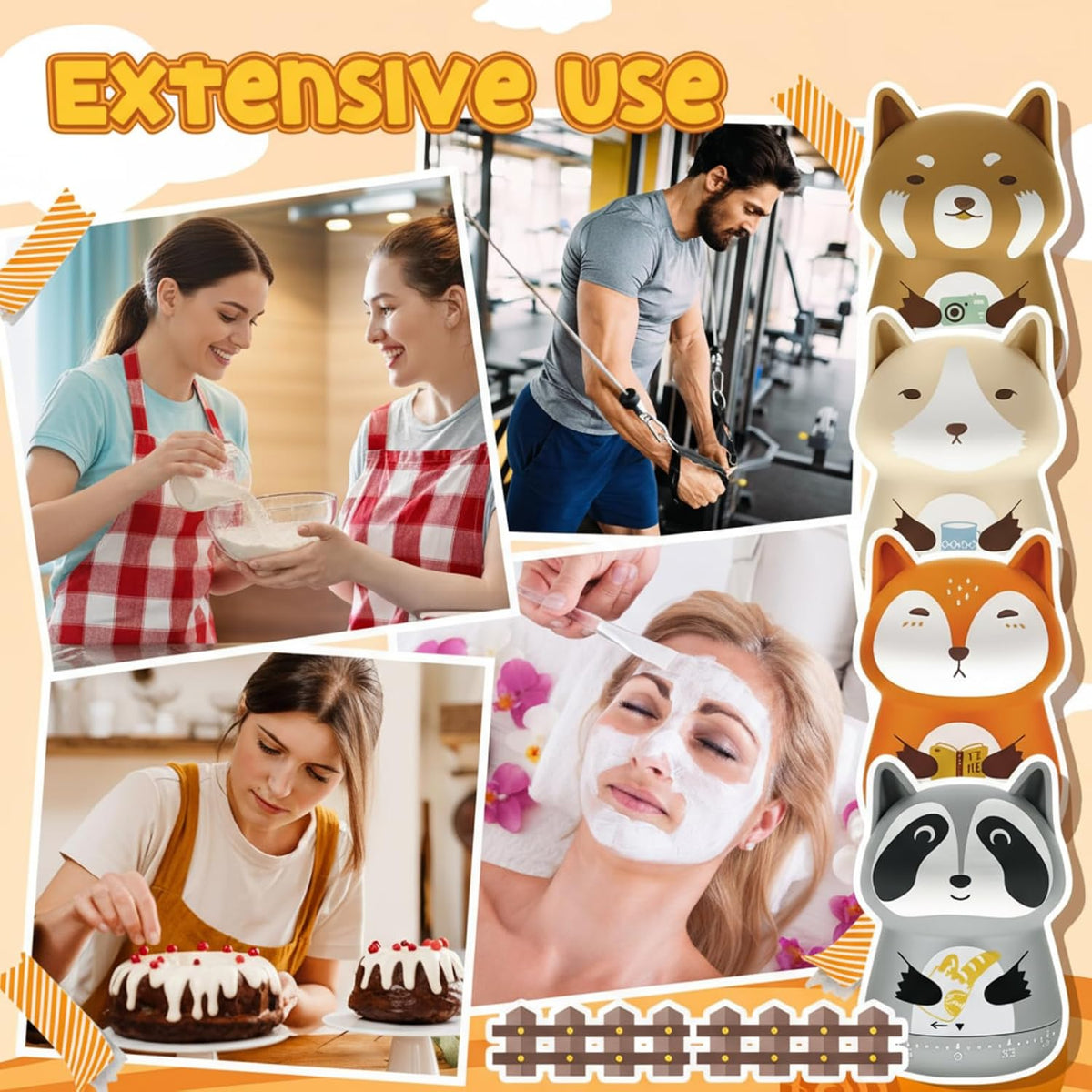Amylove 4 Pcs Cute Mechanical Kitchen Timer Forest Animals 60 Minutes