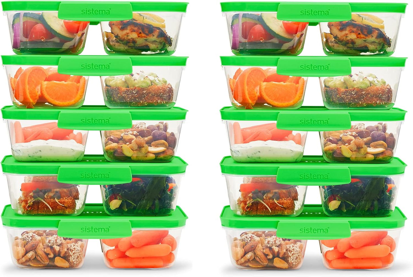 Sistema Nest It Meal Prep Food Storage Containers, 3 Compartments, 8 Cups, BPA-Free, 5-Pack