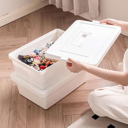 3 Extra Large Storage Bin with 4 Quiet 360° Swivel Casters - 55cm Heavy Duty Organizer with Snap-On Lid, Dust-Proof Moisture-Proof, Stackable Design for Living Room, Bedroom, Study