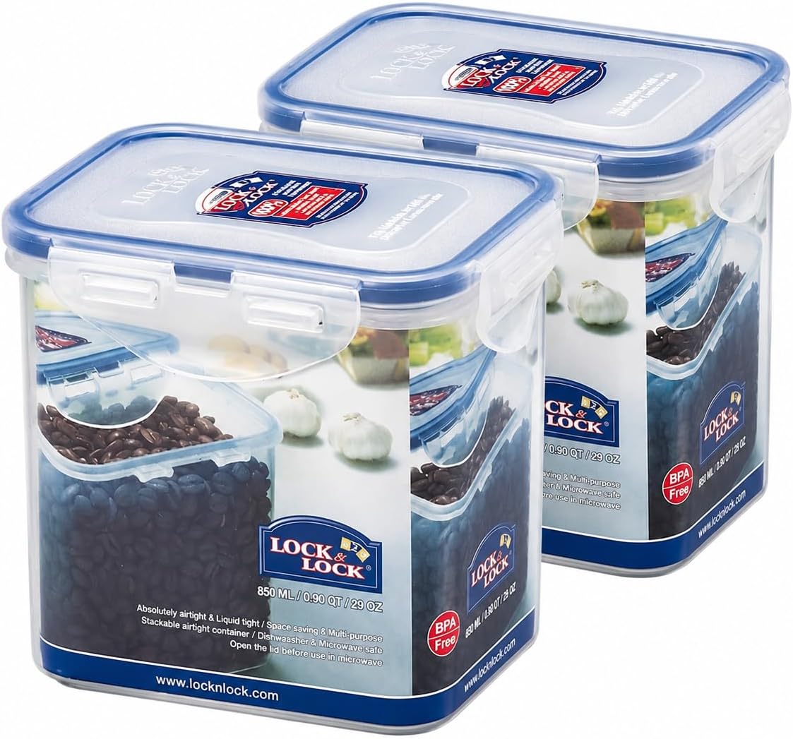 Lock & Lock Easy Essentials Food Storage Bin Set for Pasta, Flour, Sugar/Airtight Container Lids/BPA-Free/Dishwasher Safe, 8 Piece - Clear