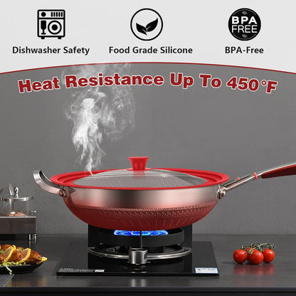 Extra Large 13-14-15 in Universal Lid for Oversized Pots, Pans and Skillets, Pot Lid Tempered Glass Lid with Heat-Resistant Silicone Edge, Cookware Lids, Replacement Frying Pan Cover