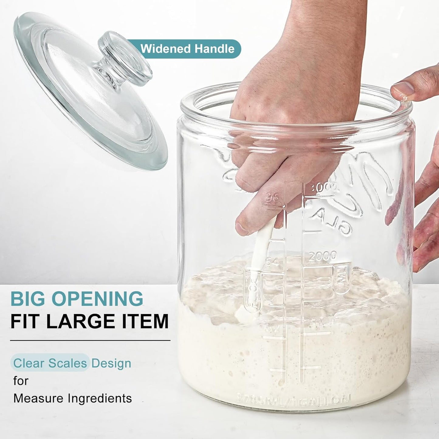 1 Gallon Cookie Jars, 2 Pcs, Large Glass Jars with Airtight Lids for Kitchen, Wide Mouth Food Storage Containers for Flour, Sugar, Sourdough Starter, Candy, Coffee, Dog Treat, Apothecary, Laundry