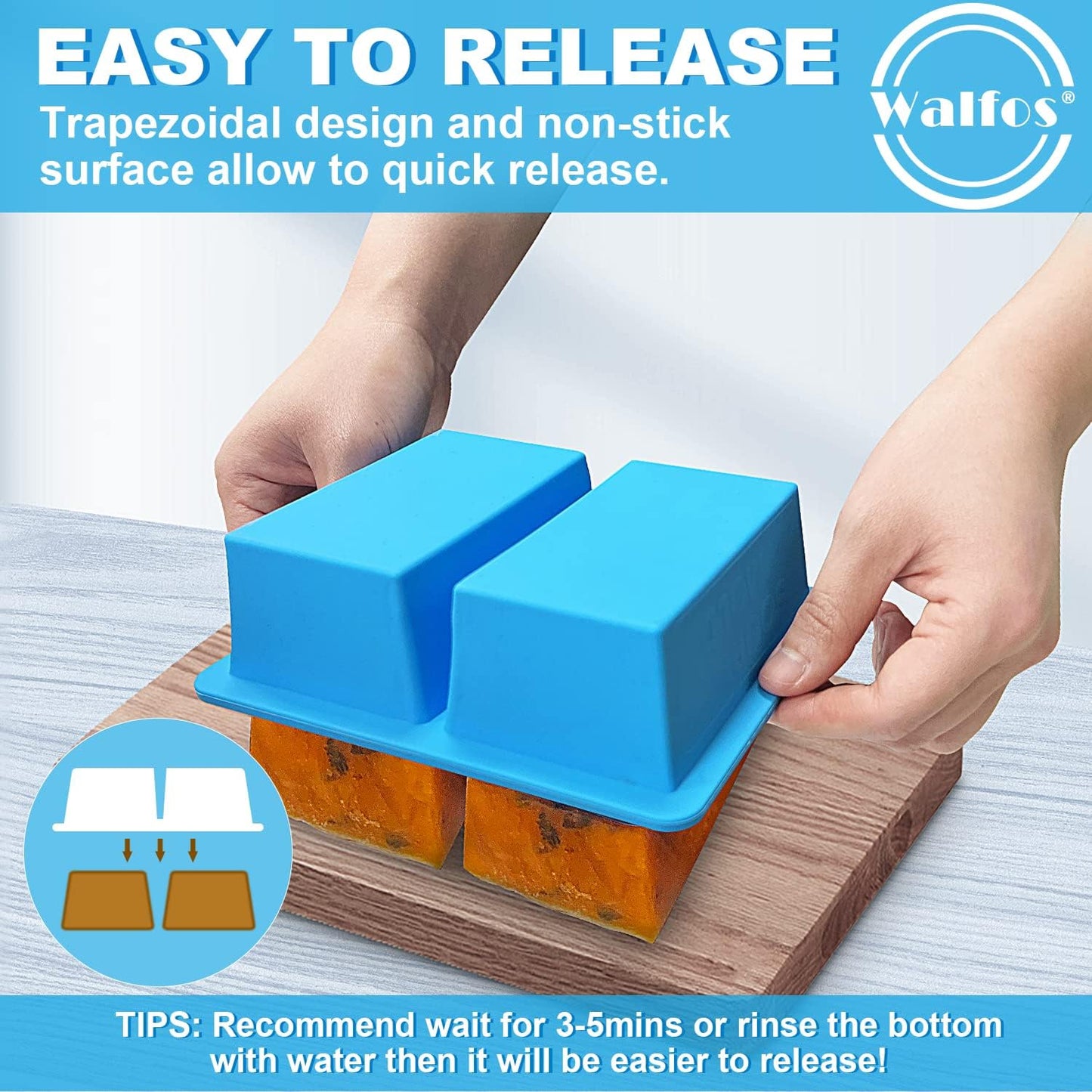 Walfos Silicone Freezer Tray with Lid - 1.5Cup Silicone Food Freezer Tray - Soup, Sauce, leftovers, Homemade Meal Prep Freezing Kitchen Storage Containers - 4pcs-blue