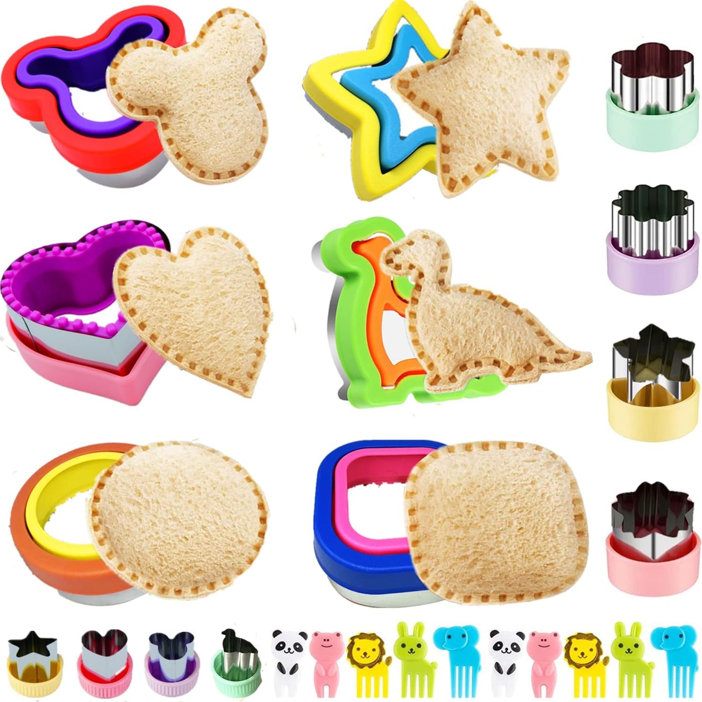BANIC Uncrustable Sandwich Cutter, 43 Pcs Sandwich Cutter and Sealer, Crustless Sandwich Cutter Heart Star Unicorn Dino Butterfly etc, Lunch & Bento Box Accessories with Storage Container
