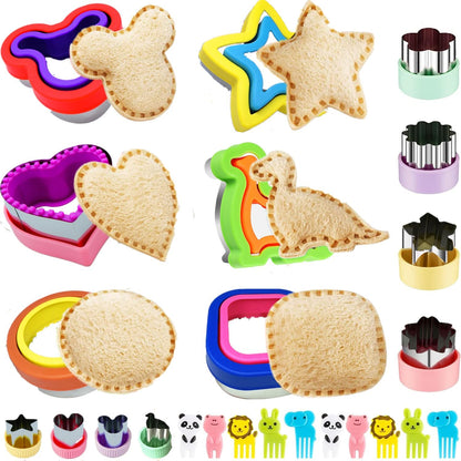 BANIC Uncrustable Sandwich Cutter, 43 Pcs Sandwich Cutter and Sealer, Crustless Sandwich Cutter Heart Star Unicorn Dino Butterfly etc, Lunch & Bento Box Accessories with Storage Container