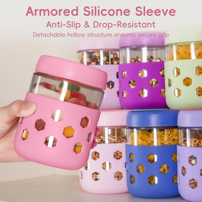 Gemice 6-Pack 10oz Glass Mason Jars with Silicone Sleeves, Airtight BPA-Free Overnight Oats Containers with Lids, Dishwasher Safe Leak-Proof Meal Prep Jars for Chia Pudding, Yogurt, Snacks