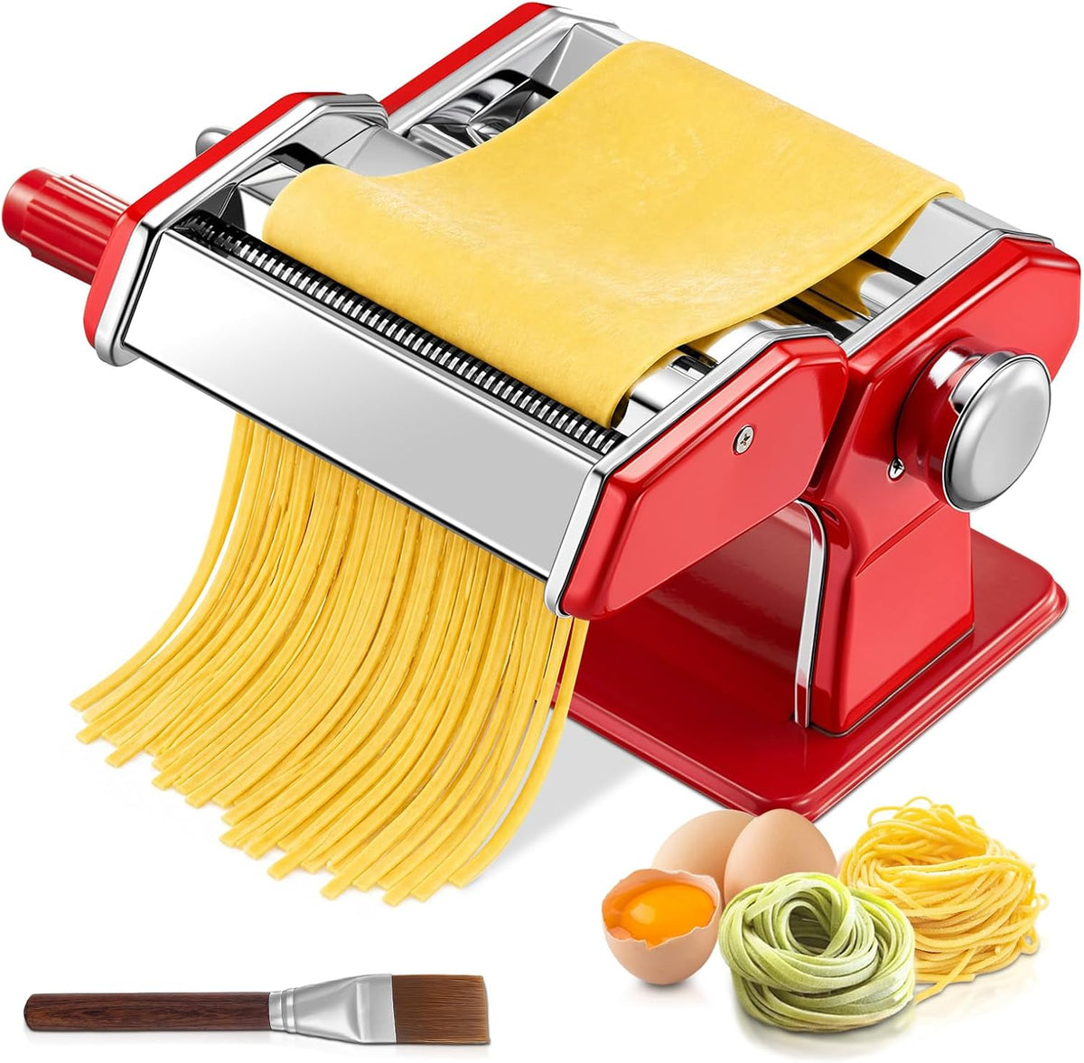 FOHERE Manual Pasta Maker, 7 Adjustable Thickness, 3-in-1
