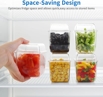 Ice Chilled Condiment Caddy Organizer with Detachable Ice Box & Side Bins, 5 Removable 2.5 Cup Containers with Lids, Clear Garnish Tray Server for Taco Bar, Mimosa, Fruit, Salad, Buffet (BPA-Free)