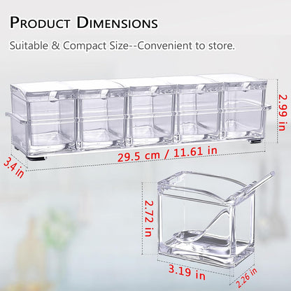 V·RESOURCING Clear Seasoning Box, 3 Pieces Seasoning Rack Spice Pots Storage Container for Spice Salt Sugar Cruet Liquid,Condiment Jars with 3 Spoons
