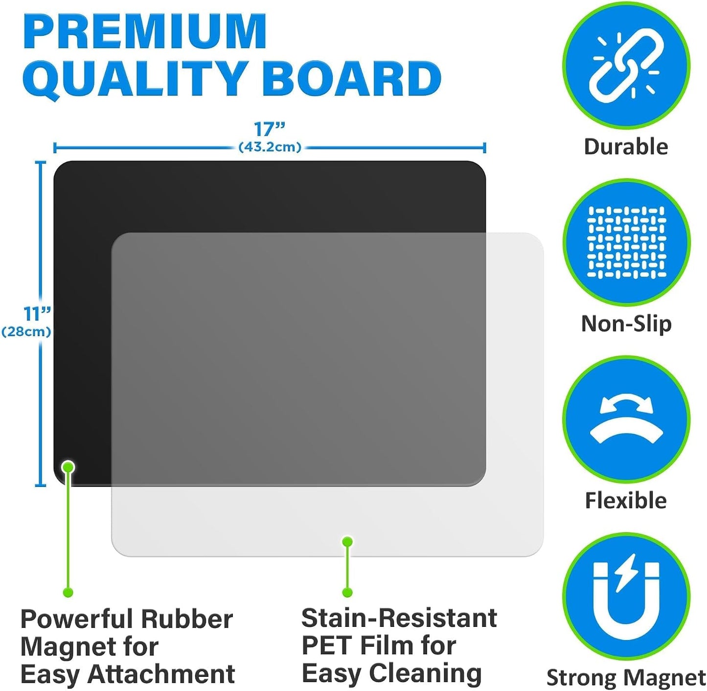 Magnetic Black Dry Erase Board for Fridge (12 x 8 inch), Stain-Resistant w/ 3 Magnetic, Fine-Tip Neon Chalk Markers & Eraser by Yes4Quality
