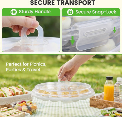 HANSGO Deviled Egg Containers with Lid, Deviled Egg Platter Carrier Holder Trays with 22 Slots for Holiday Party and Home Kitchen, Green